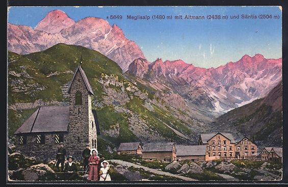 Cartoline postali: Meglisalp, Ortsansicht mit Kirche, Altma – Usato da Berlin venduto da bartko-reher