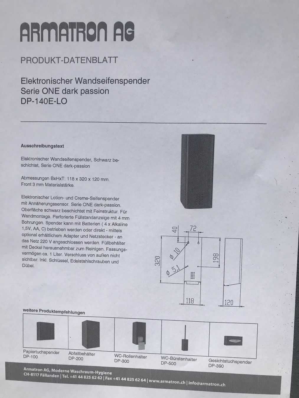 Portasapone: Elektronischer Wandseifenspender, One DP-140E-Lo – Nuovo (secondo la descrizione) da Winterthur venduto da efant12 6