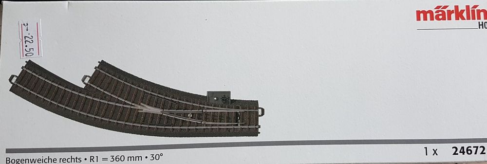 thumbnail image 2 of Märklin H0 24672 C-Track Right-Hand Archery Switch - New In Original Box 2 of 6