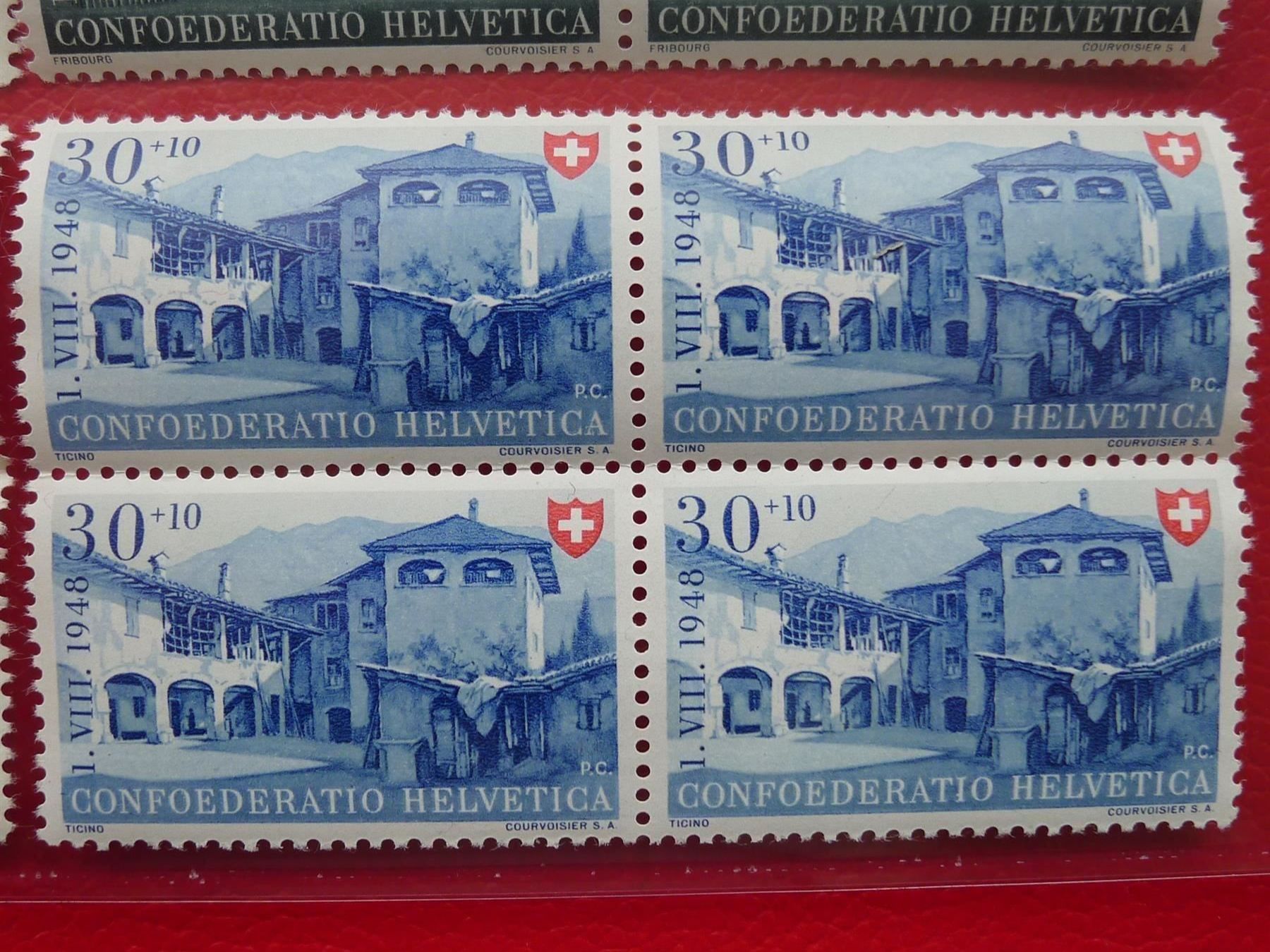 Tutti i francobolli: 1948, B38-B41 ** postfrische Viererblöcke, Kat: 48.- – Usato da Sursee venduto da Luzernerraute 2