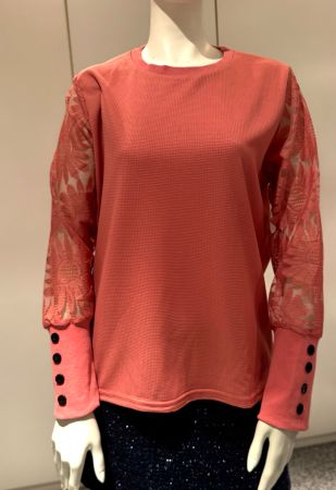 Pull rose ou rouge dentelle -40 -élégant chic