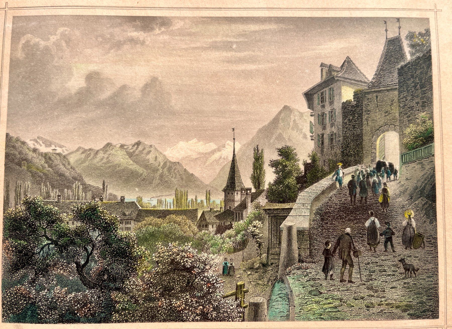 Incisioni: Schöner Kupferstich von Thun 1882 – Usato da Spiez venduto da Mamamia 2