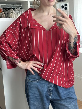 Damen Bluse rot weiss gestreift Grösse S/M