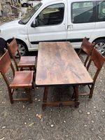 Ensemble table rustique bois massif & fer forgé + 4 chaises 