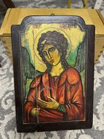 Antike Ikone Erzengel Gabriel, Holz, Handgemalt, Rarität