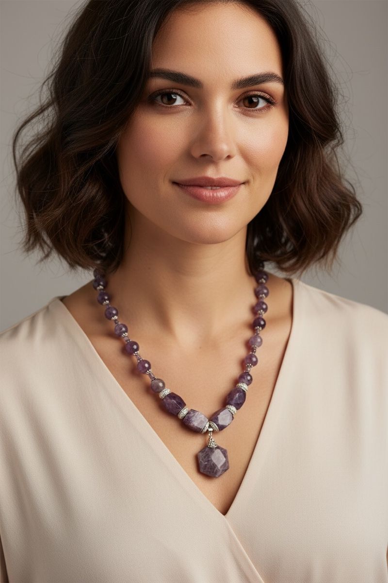 Colliers: Halskette mit Amethyst Perlen. HANDARBEIT  – Neuf avec emballage d'origine à Kriens par Hortensie6 5