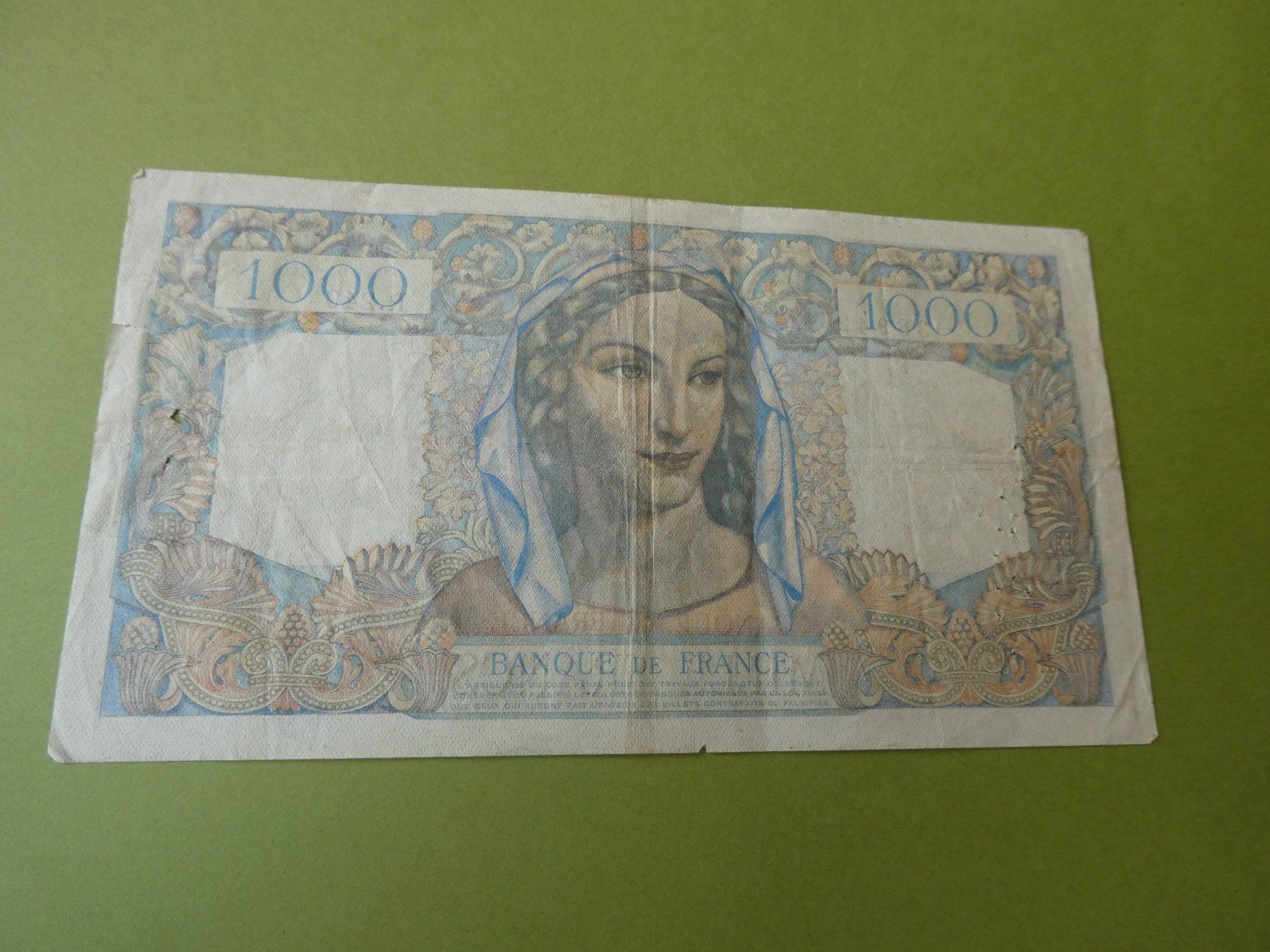 Banknoten: Frankreich 1946, 1000 Francs – Gebraucht aus Hinterforst von Rohusri 1
