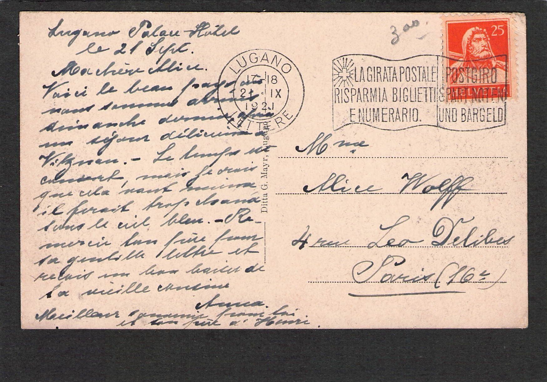 Cartoline postali: CP/TI Lugano Paradiso , 1921 – Usato da Reichenburg venduto da Pipo-67 1