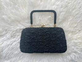Elegante Vintage Handtasche Schwarz Gold Clutch