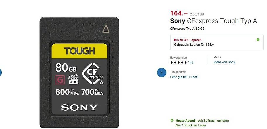 Sony Schede di memoria: Sony MRW-G2 / Sony CFexpress Tough Typ A – Usato da Zofingen venduto da naturpfad 2