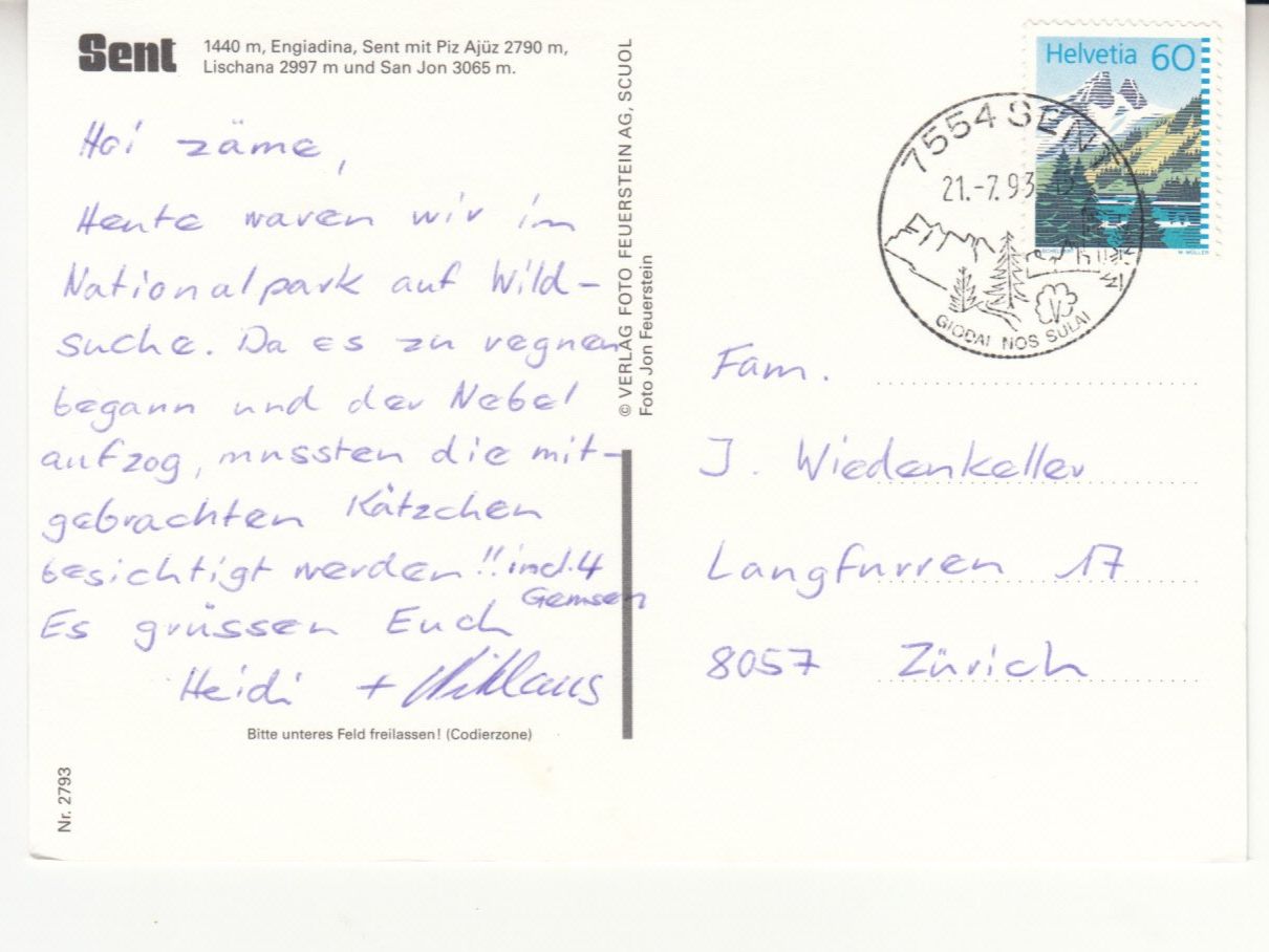 Ansichtskarten: Sent 1993 – Gebraucht aus Bürglen TG von StampGraf 1