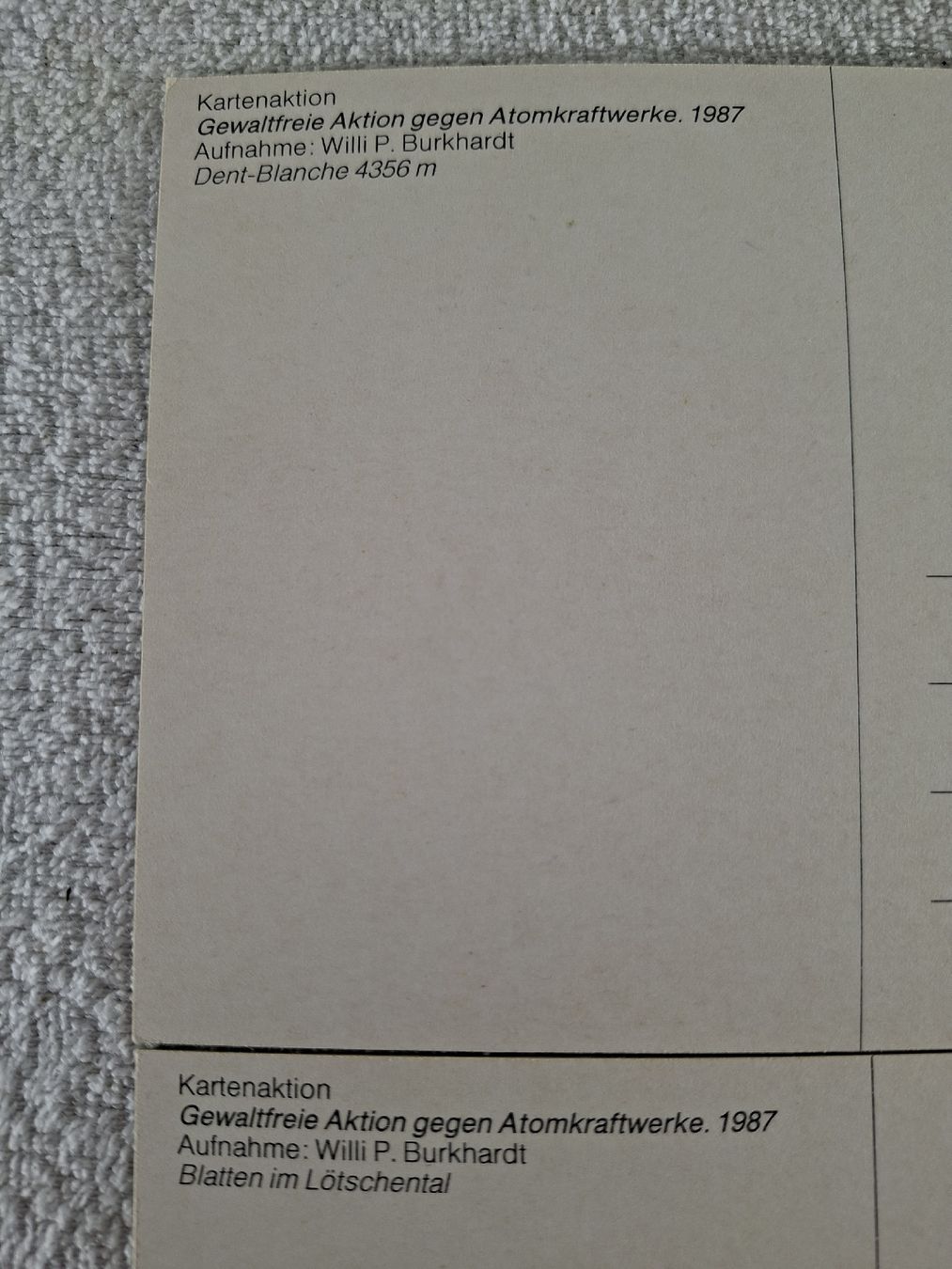 Ansichtskarten: 2 Ansichtskarten gegen Atomkraftwerke 1987 – Gebraucht aus Grindelwald von carro5 2