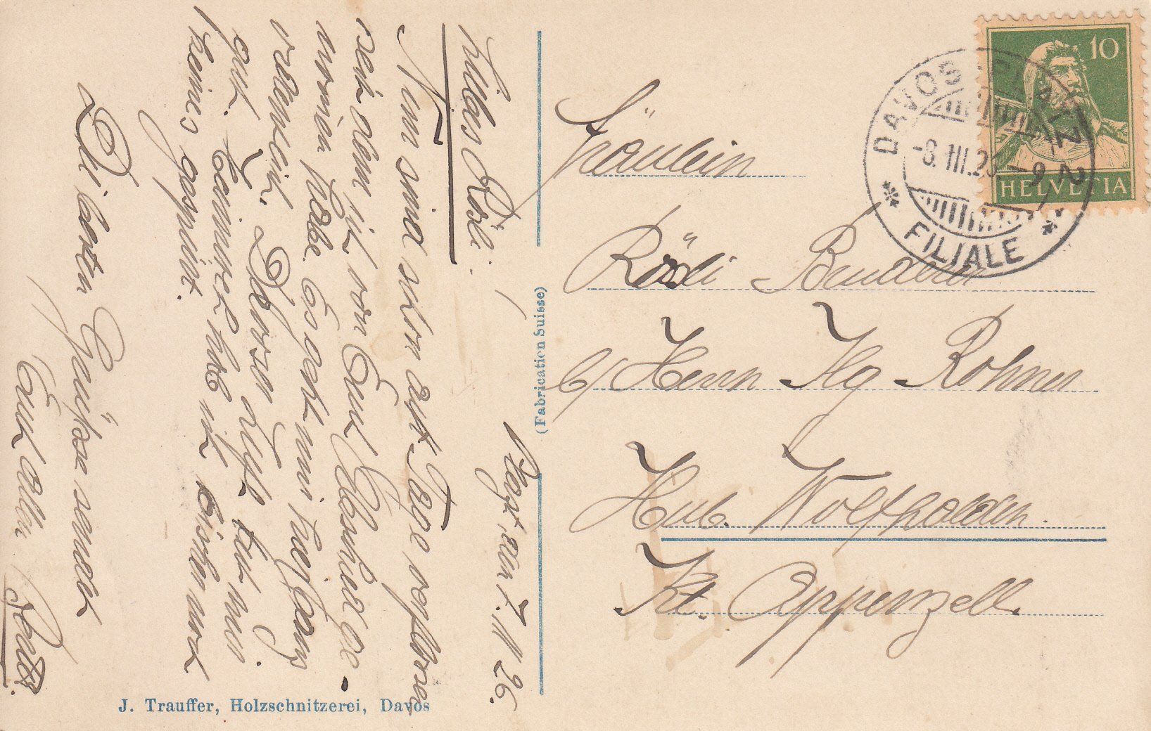 Ansichtskarten: Davos Frauenkirchli 1926 – Gebraucht aus Bürglen TG von StampGraf 1