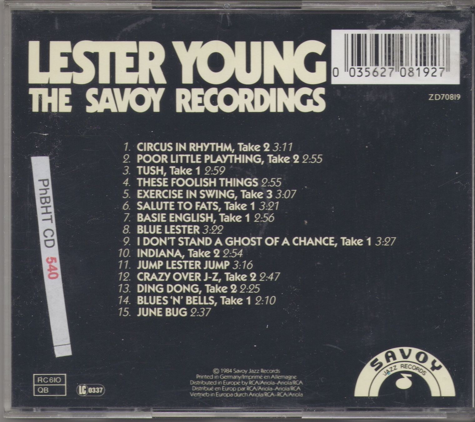 CDs: LESTER YOUNG - THE SAVOY RECORDINGS – Gebraucht aus Lausanne von sbar224 1