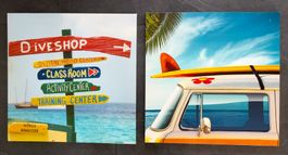 2er Set Surf-/Sommerbilder auf Leinwand, ca. 40x40 cm