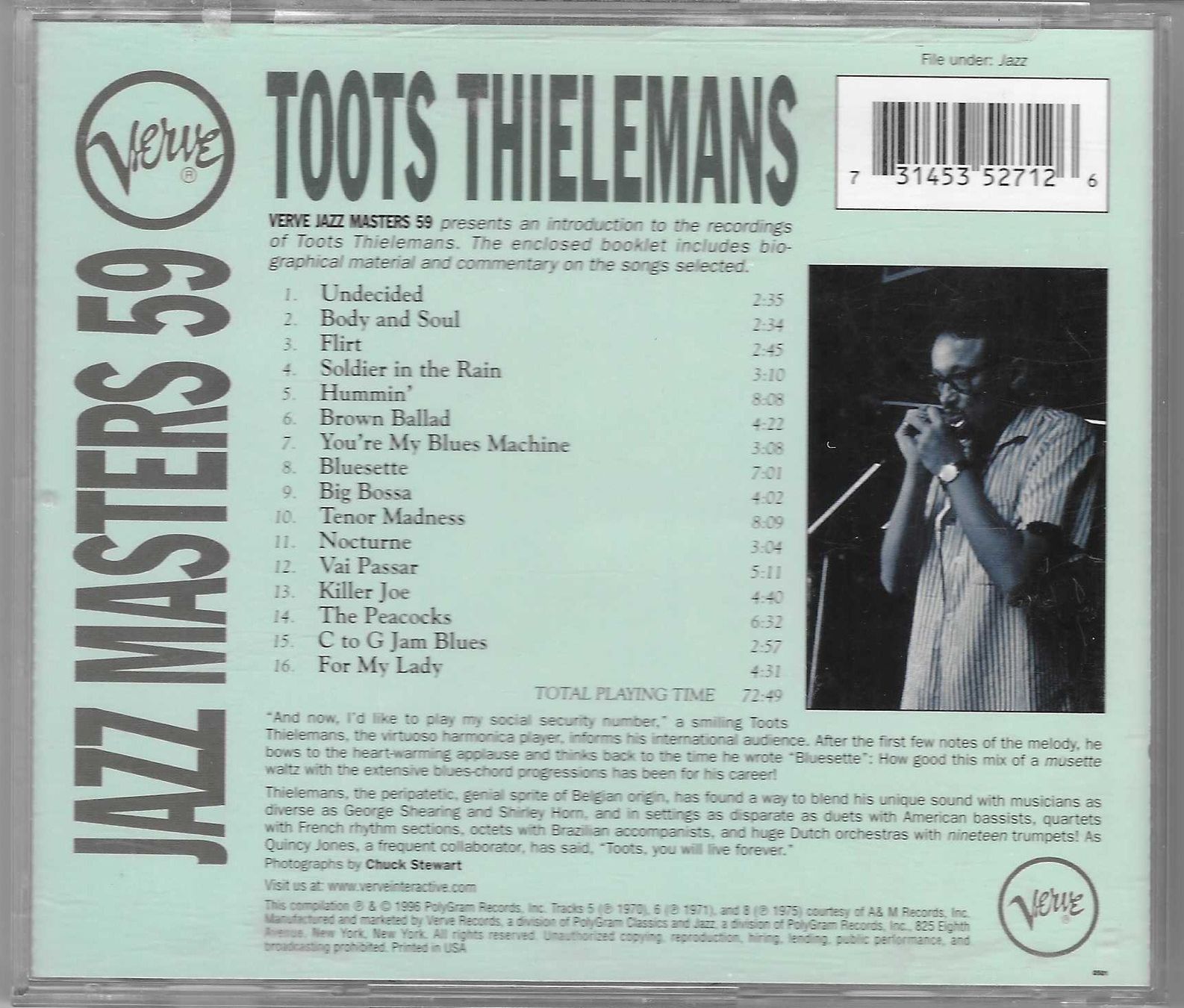 CD: TOOTS THIELEMANS  -  JAZZ MASTERS 59 – Usato da Bex venduto da Giorgiob 1