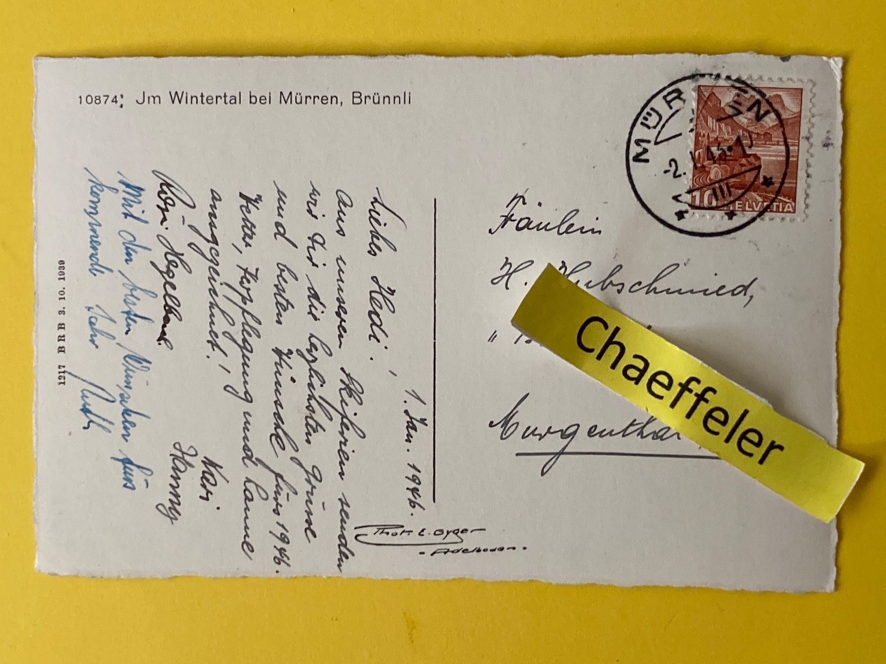 Cartoline postali: 1946 Im Wintertal bei Mürren, Brünneli – Usato da Zürich venduto da Chaeffeler 1