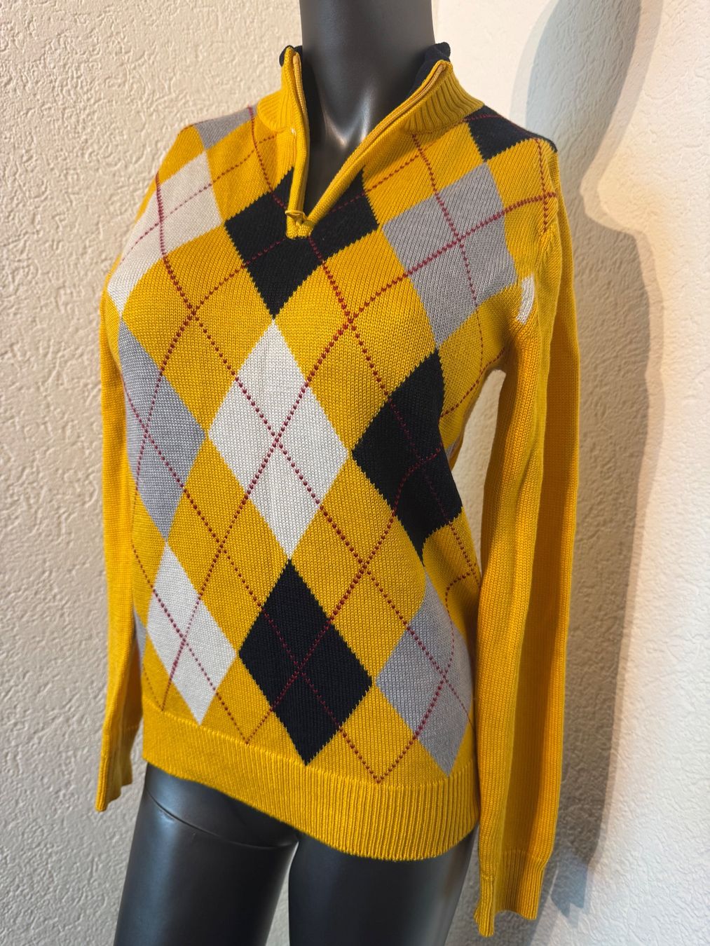 Pulls & Sweat-shirts: Vintage Strickpullover Gelb mit Argyle-Rautenmuster Gr S – D'occasion à Frenkendorf par Style365 1