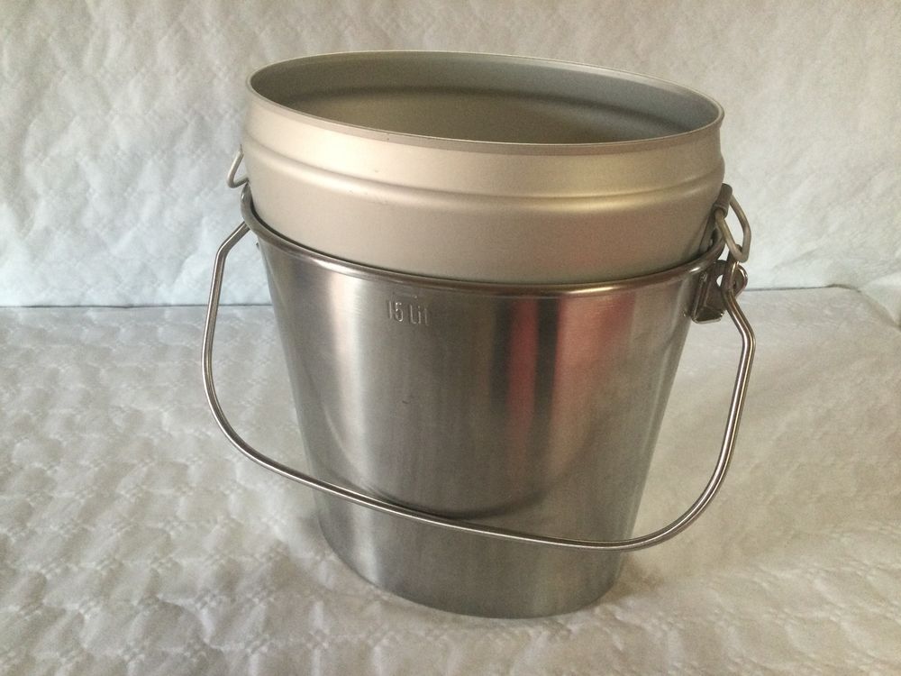 Chromstahl, Eimer (Kübel) mit Aluminium Gefäss Deckel (Gebraucht) in St ...
