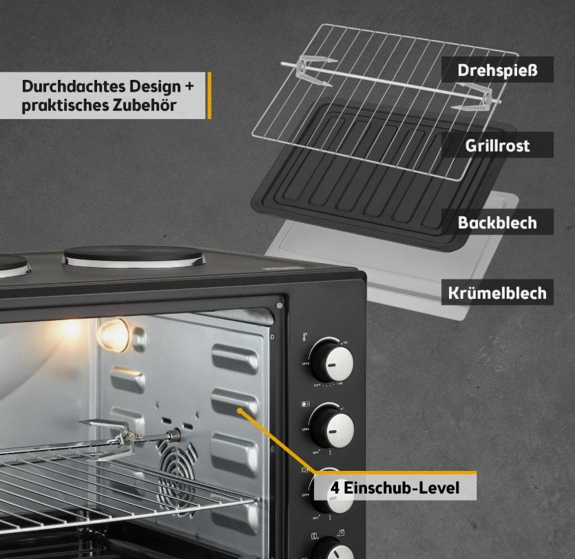 Forni: Minibackofen mit Kochplatten 60L 3400W – Nuovo e nell'imballaggio originale da Amriswil venduto da JaJa-Express 5