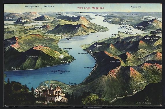 Cartoline postali: Locarno, Der Lago Maggiore aus der Vogel – Usato da Berlin venduto da bartko-reher