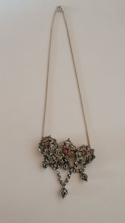 SUPERBE COLLIER ANCIEN en ARGENT MASSIF ART DECO SERTI DE PIERRES EUR