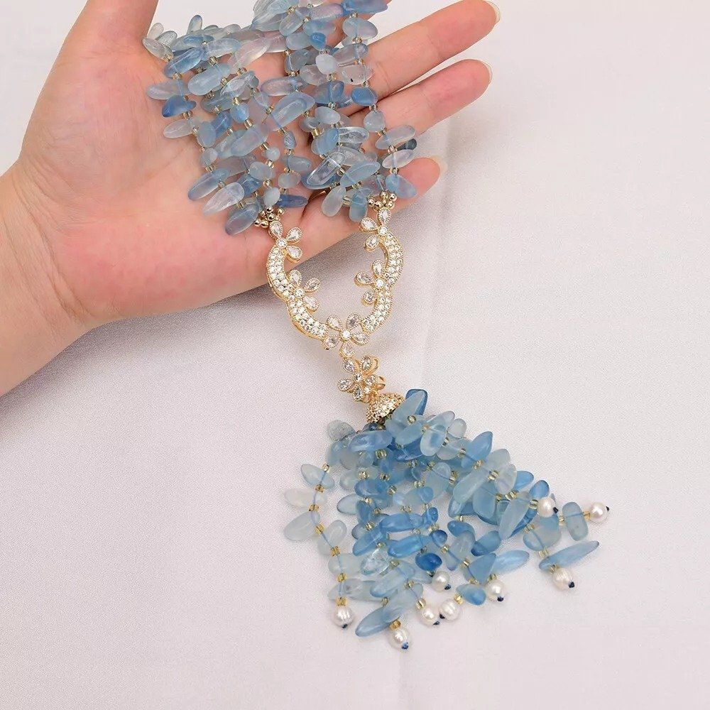 Catenine: Statement A+ Aquamarin Edelsteinkette Collier Aigue-Marine – Nuovo (secondo la descrizione) da Prilly venduto da ilyria73 3