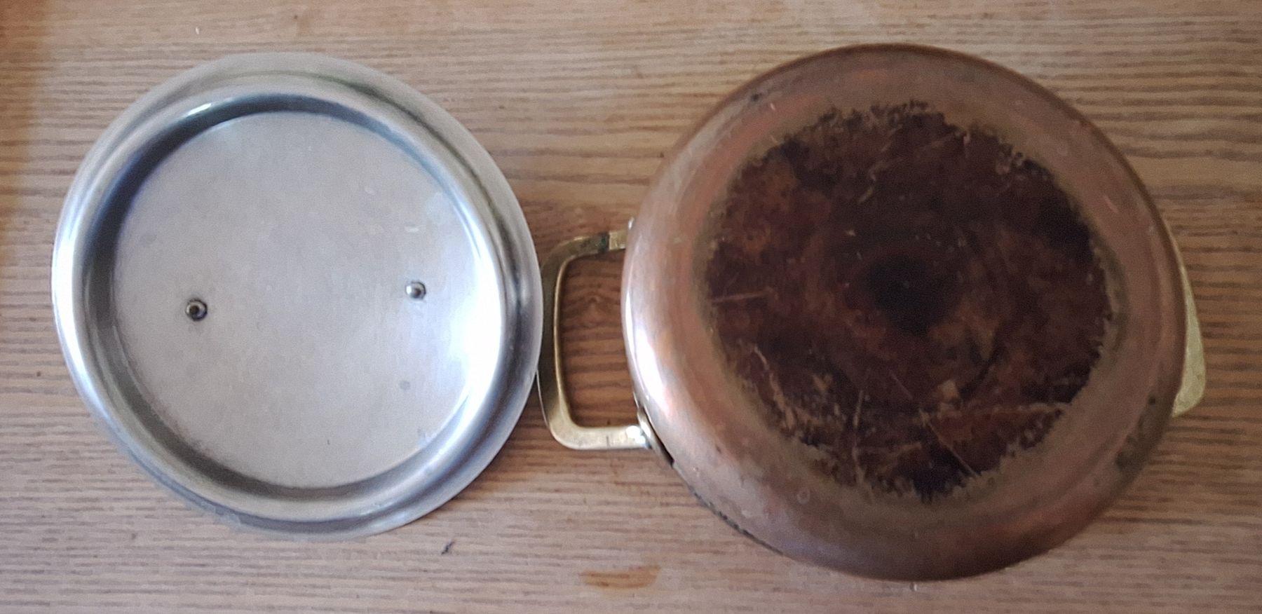 Padelle: Kupfertopf mit Deckel Metallgriffe gebraucht – Usato da Adlikon b. Andelfingen venduto da Kraemse 2