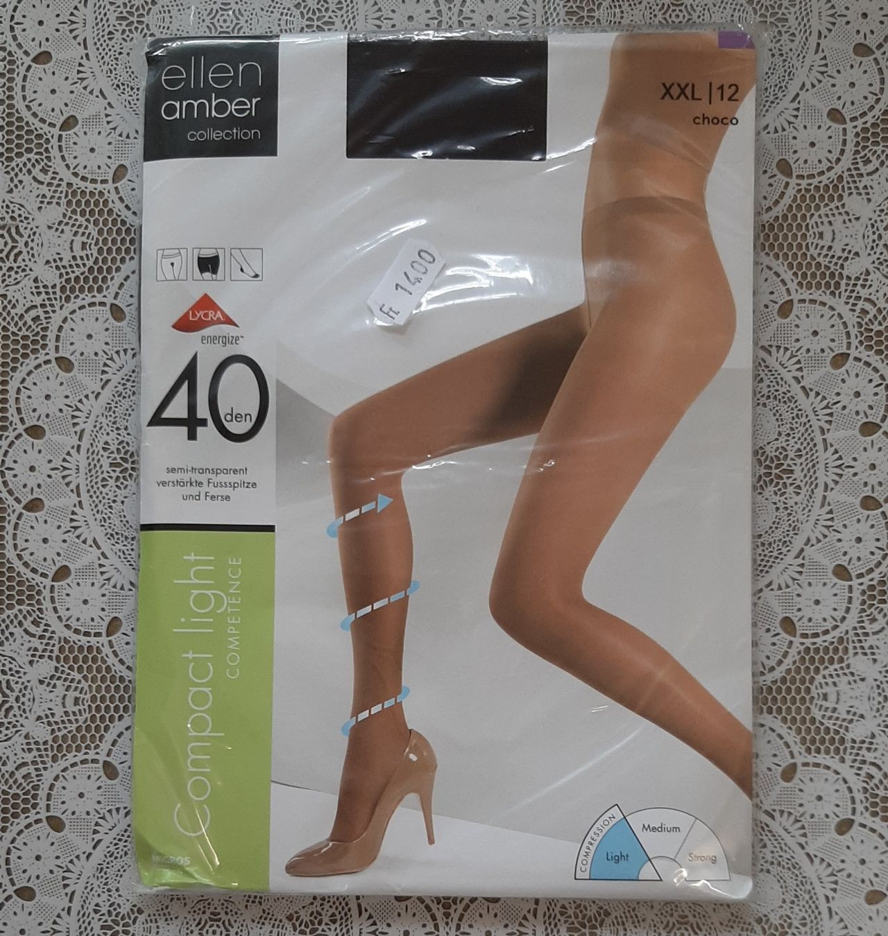 Ellen Amber Calze & Collant: Ellen Amber Compact Light Strumpfhose 40den Gr.XXL Choco – Nuovo e nell'imballaggio originale da Amriswil venduto da Celini3