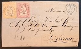 Strubelbrief (Vorderseite) 24D & 25D von Yverdon - Bordeaux
