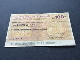 NOTGELD Italia,100 Lire Banca popolare di Milano 28 marzo 77