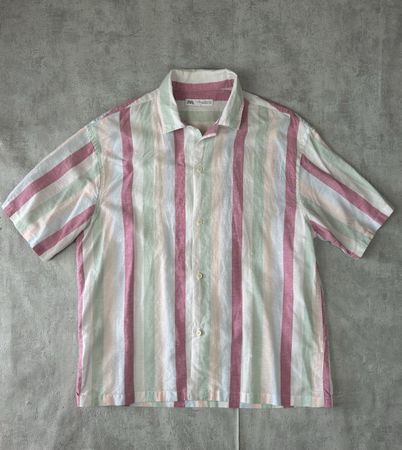 Chemise Zara Man Rayée Multicolore Pastel rose - M