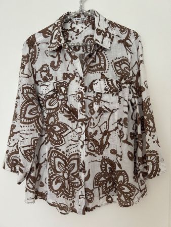 S.Milton Leinenbluse, Gr.42, Weiss/Braun, Top Zustand!