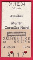 KARTON BILLETT,AVENCHES - CORCLLES-NORD,2.KLASSE,RETOUR,HALB