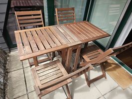 IKEA Äpplarö Gartenset Tisch mit 4 Klappstühlen Holz