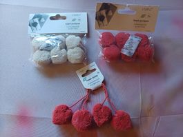 Vivant Heart Pompon Handmade Scatter Rot und creme 14x