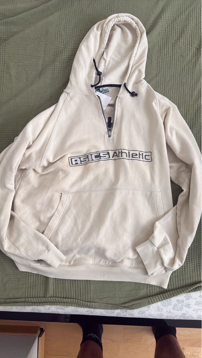 Maglioni & Felpe: Felpa con cappuccio ASICS Athletic mezza zip beige – Usato da Zürich venduto da javiergianini