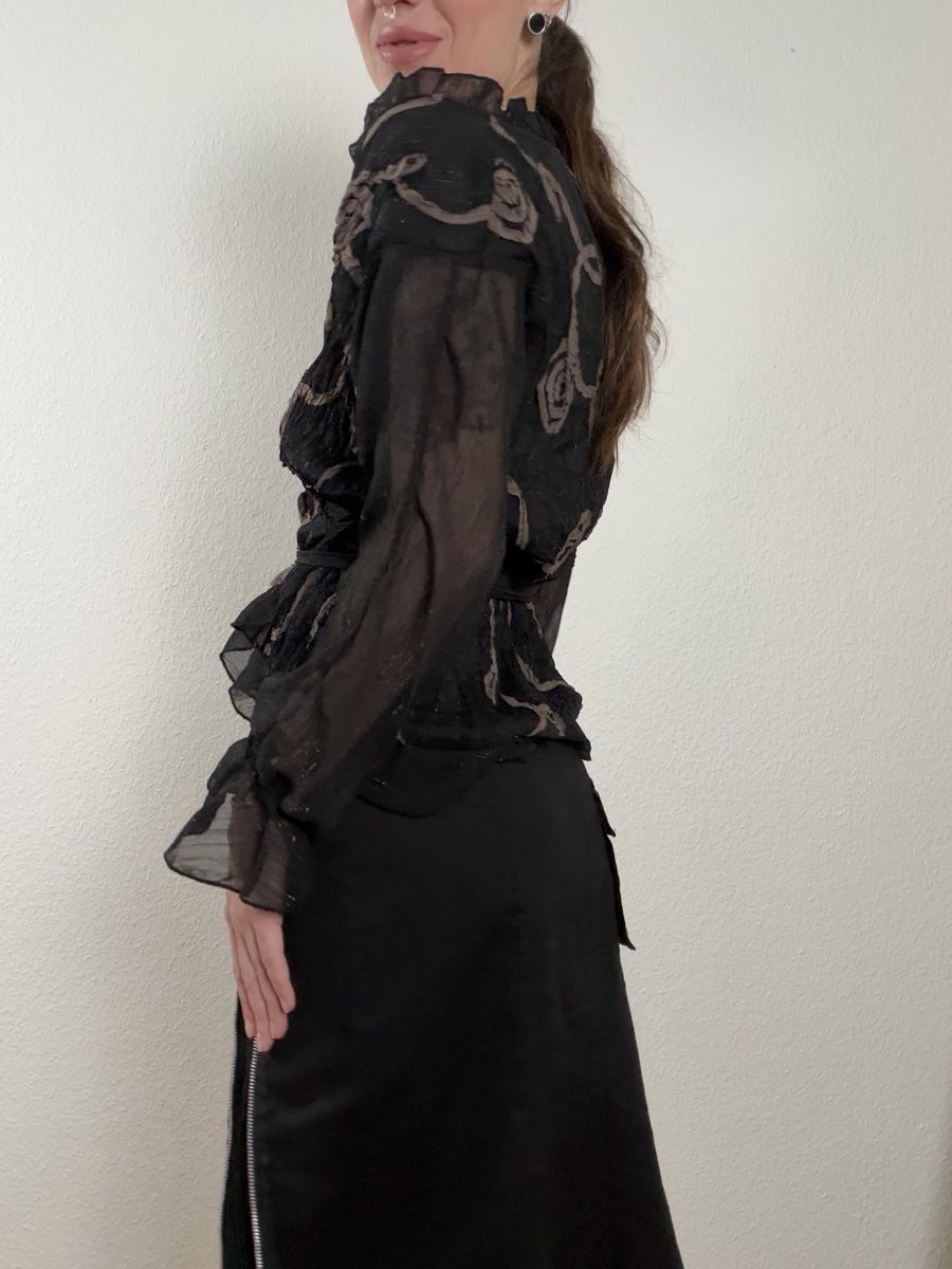 Camicette: Vintage Black Swirl Wrap Blouse – Usato da Knonau venduto da Grapesvintage 2