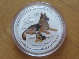 Lunar II Münze Hund 2018 / 1/2 Unze Silber in Farbe
