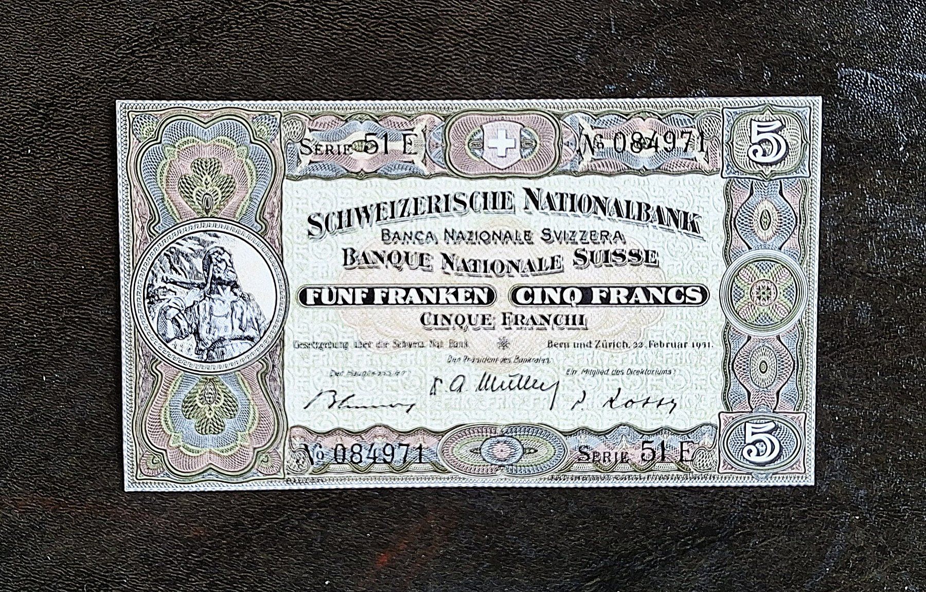 Banconote: 5 Schweizer Franken, Note von 1951 – Usato da Bitsch venduto da andart