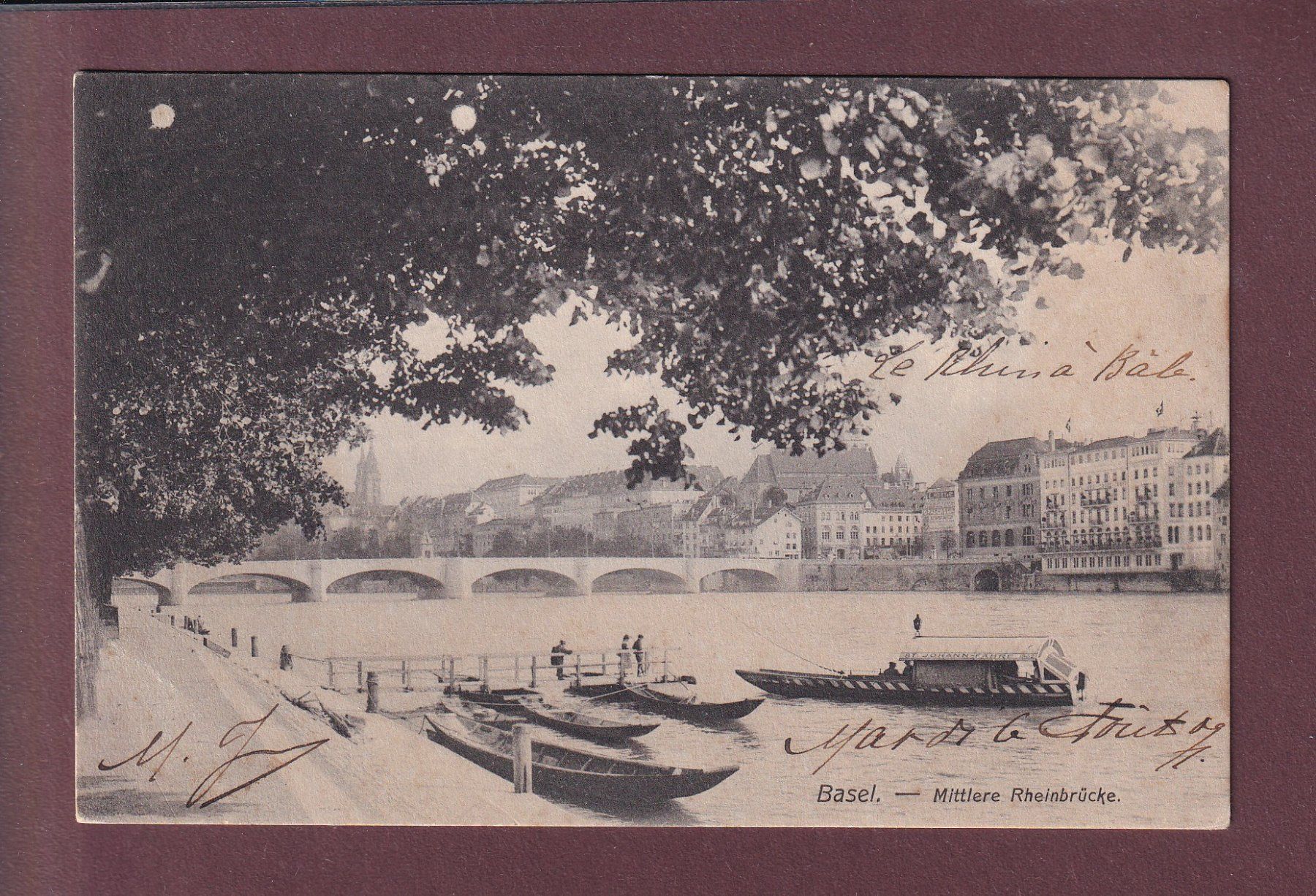 Cartoline postali: BASEL - Mittlere Rheinbrücke - Boot - 1907 – Usato da Pully venduto da nicecards