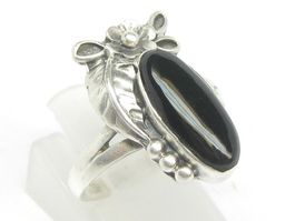 Vintage Navajo Indianer Ring Silber 925 Blume Blätter Onyx