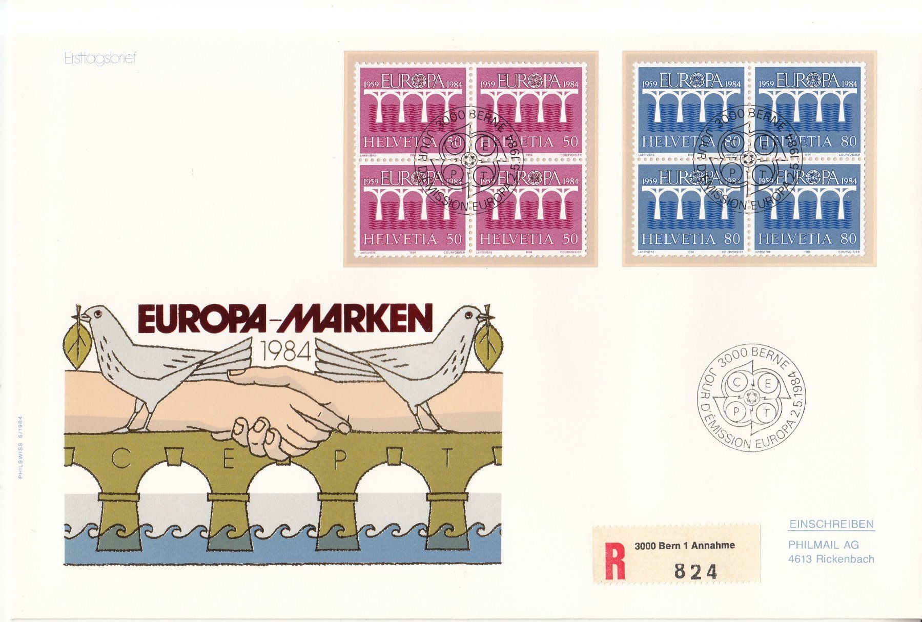 Alle Briefmarken: SBK 708 - 709 im 4er-Block FDC  Grossbrief – Gebraucht aus Bürglen TG von StampGraf