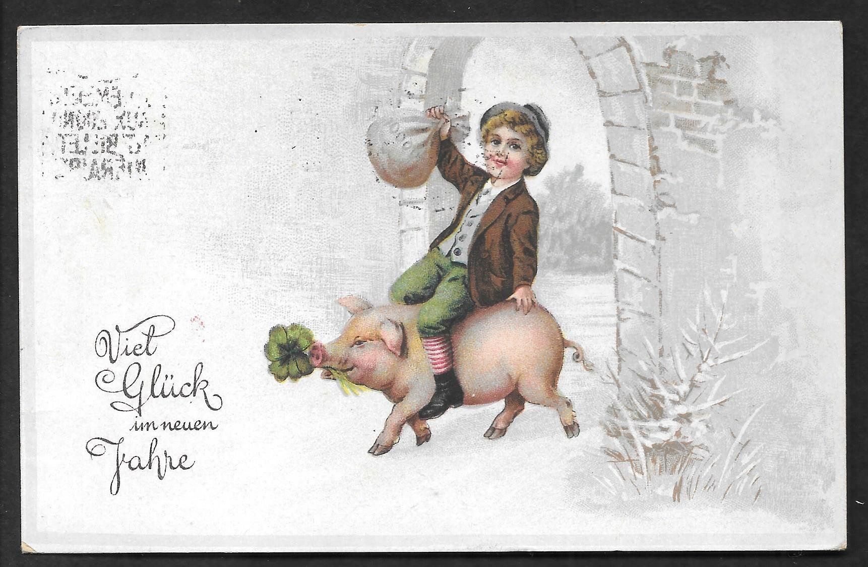 Ansichtskarten: Neujahrskarte mit Schwein – Gebraucht aus Olten von clotaldi