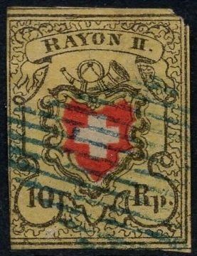 Tutti i francobolli: 10 Rp. Rayon mit blauer eidgenössischer Raute – Usato da Eglisau venduto da Chperfins