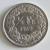 50 Rp. 1939 Helvetia Münze Silber