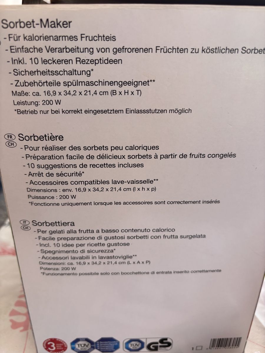 SilverCrest Elettrodomestici da cucina: Sorbetière Silvercrest neuve – Nuovo e nell'imballaggio originale da Sion venduto da Nelsonkatz 1