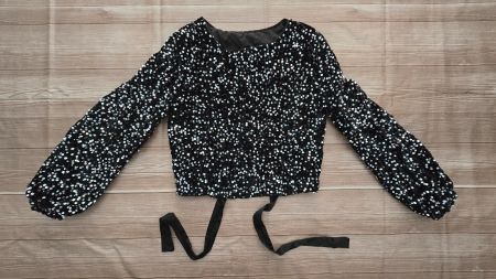 🆕 Pailletten Crop Top - S - Schwarz Glitzer