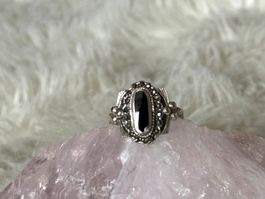 Vintage Silberring 925 mit schwarzem Stein
