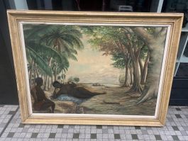 Tableau exotique nue huile signée Belle trouvaille!